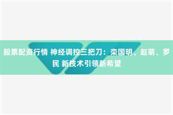 股票配资行情 神经调控三把刀：栾国明、赵萌、罗民 新技术引领新希望